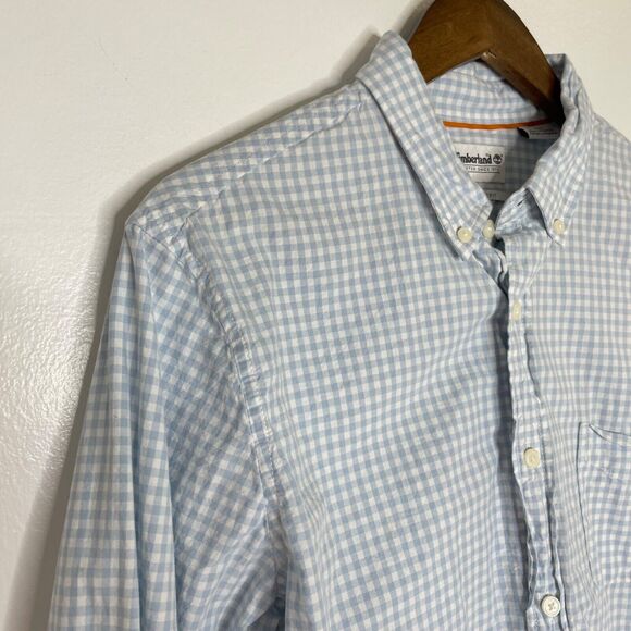 Timberland Regular Fit Blue Check Long Sleeve Button Up Shirt Size Medium Men's - Picture 6 of 12